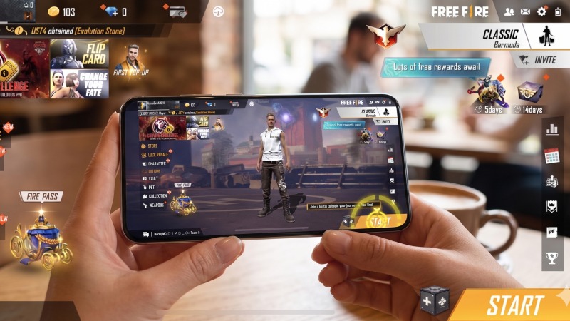 Free Fire, Tampilan layar antarmuka permainan mobile saat sedang mengecek kebutuhan diamond.