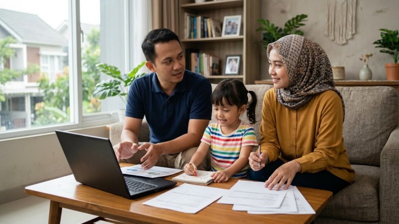 Keluarga membahas kebutuhan perlindungan kesehatan bersama.